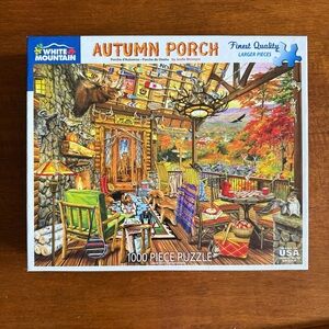 White Mountain “Autumn Porch” 1000 Piece Puzzle, EUC